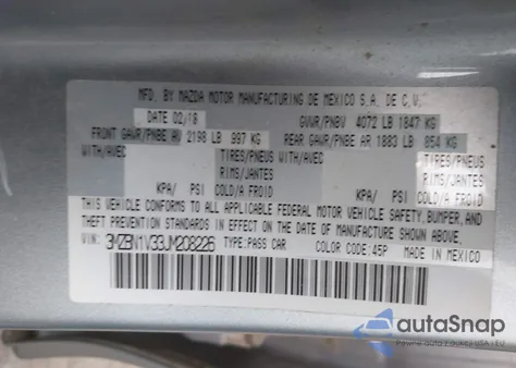 2018 Mazda Mazda3 Touring from USA, damaged, VIN 3MZBN1V33JM208226